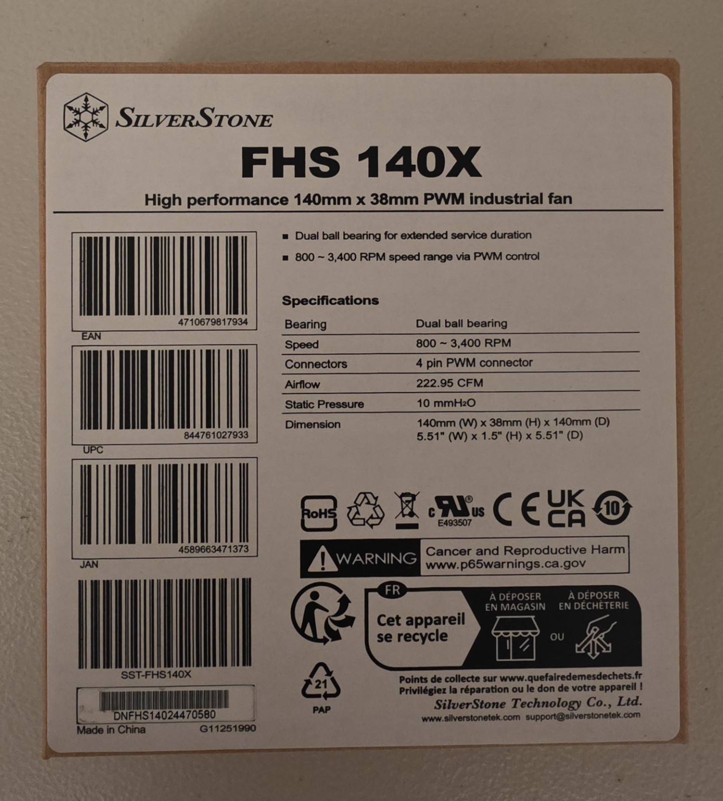 Silverstone SST-FHS140X FHS 140mm x 140mm x 38mm Industrial Fan, 4Pin PWM