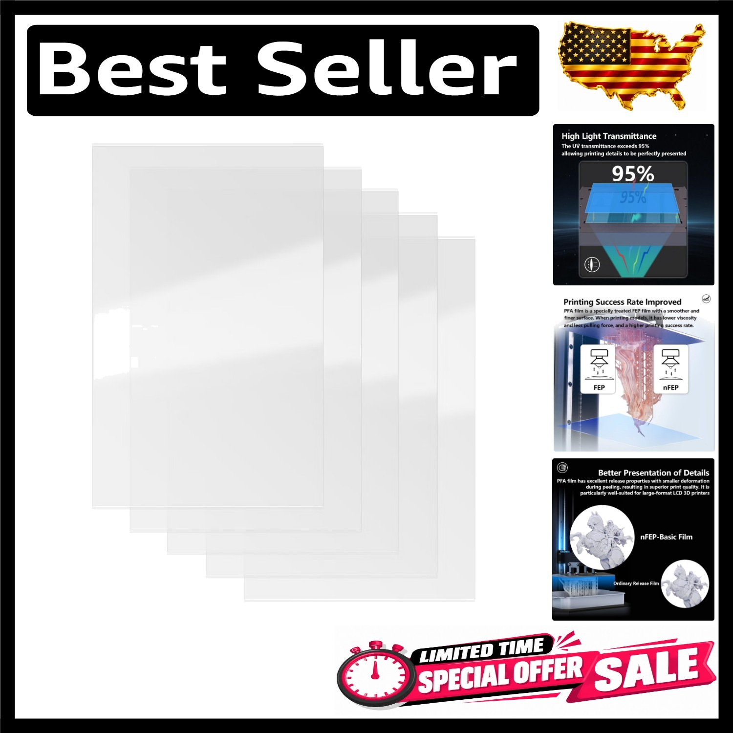 Durable 5 PCS PFA Release Film for Saturn 2, 3, 4 | Enhanced 3D Printing Quality