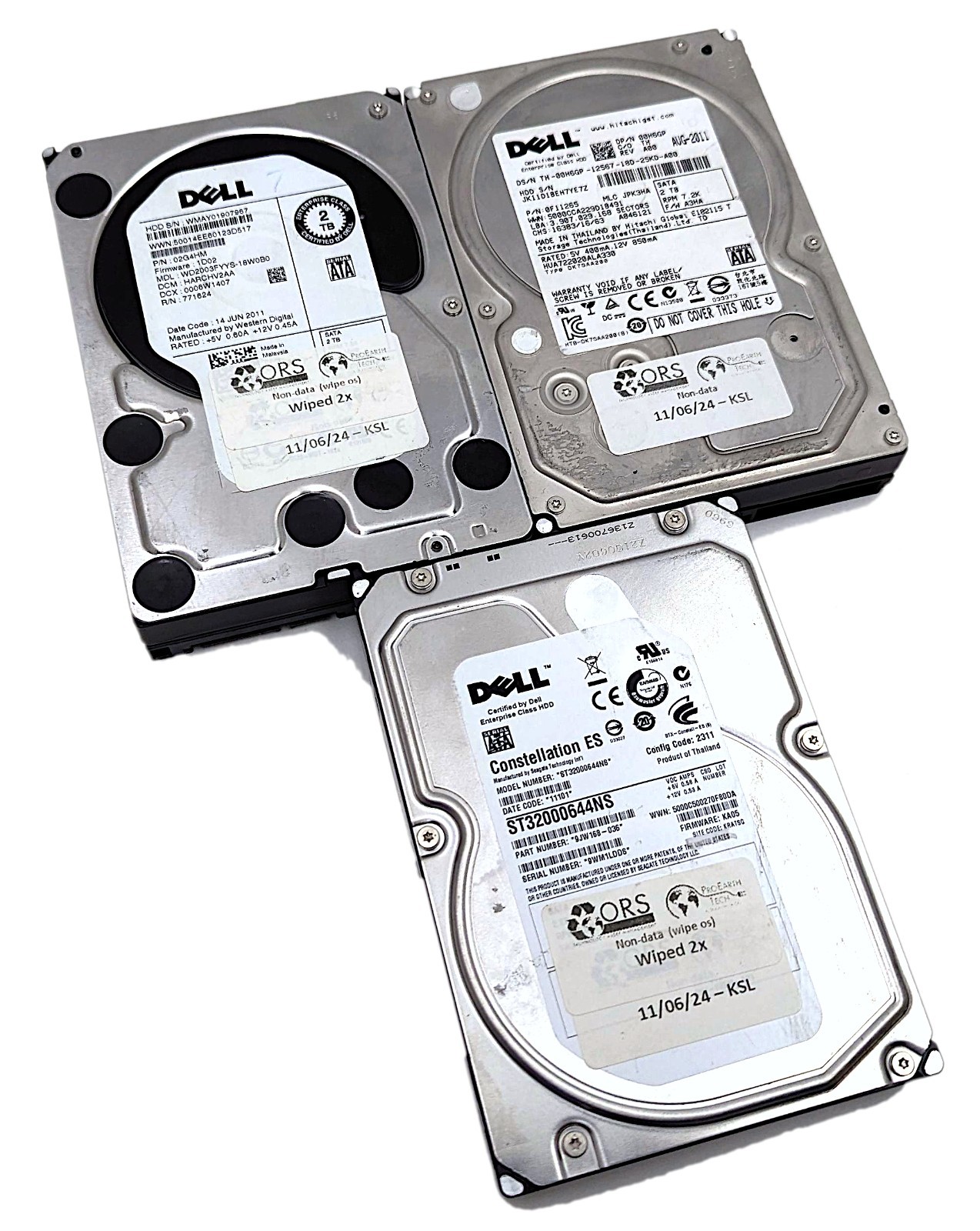Lot of 3 Dell 2TB Enterprise SATA II 7200RPM 3.5" Hard Drive HDD - Mixed Models
