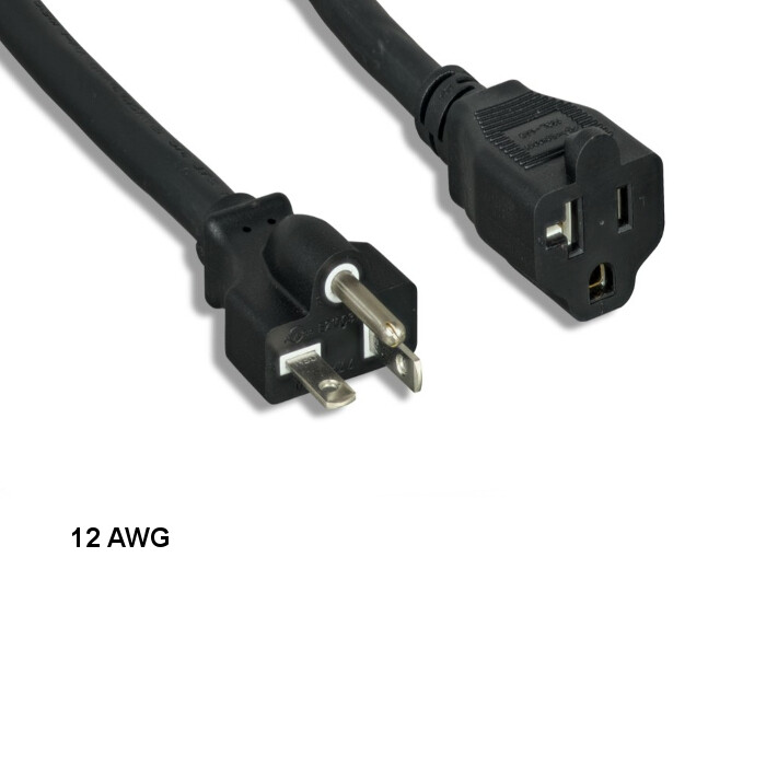 10x 10ft 12 AWG Power Extension Cord NEMA 5-20P to 5-20R 20A/125V SJT Blk