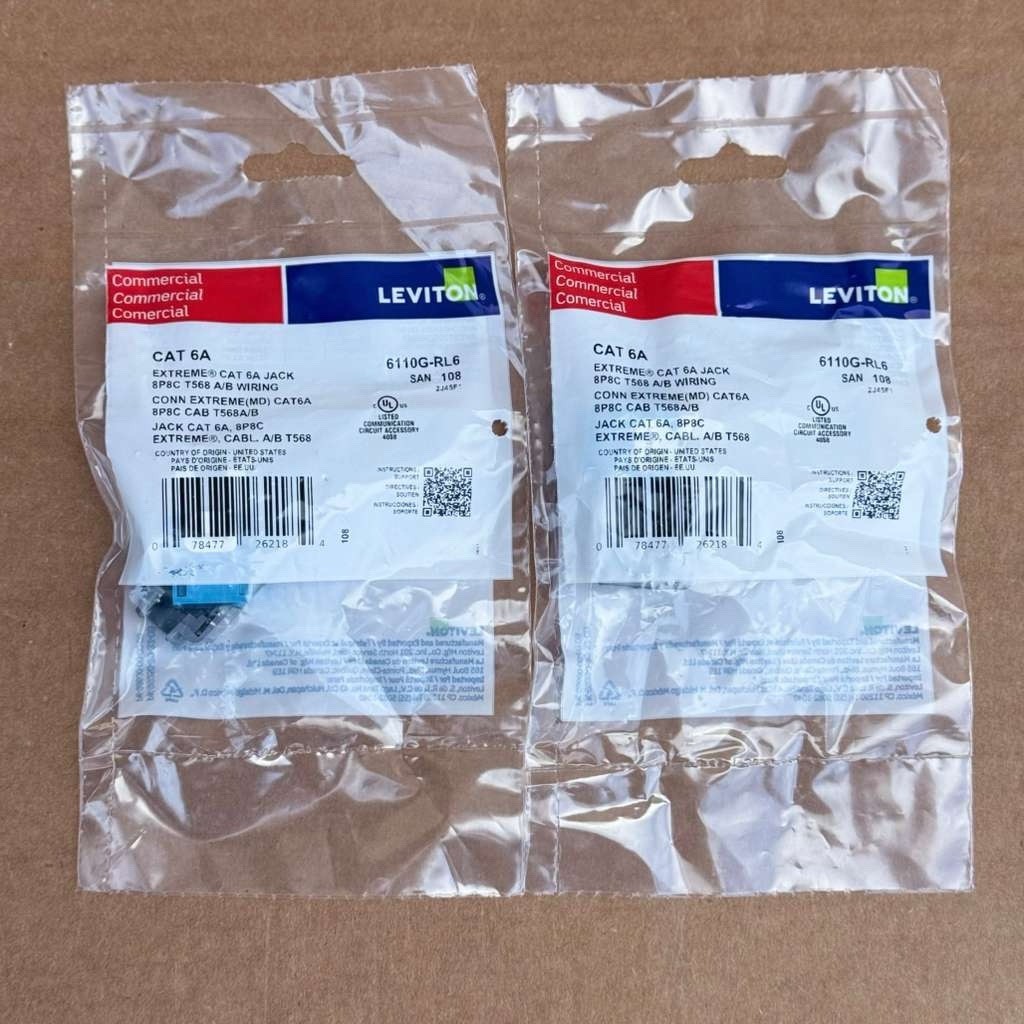 Lot of 2 Leviton 6110G-RL6 CAT6A QuickPort Keystone Jack 8P8C Blue