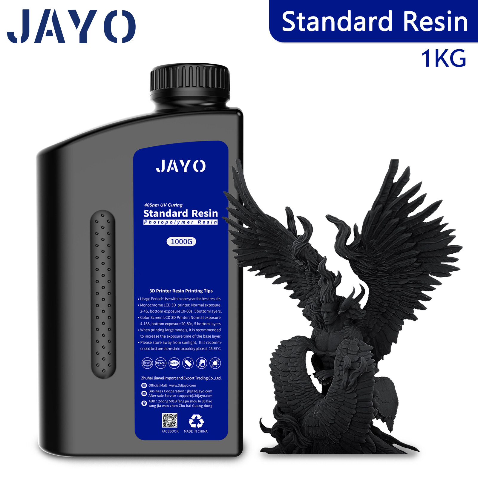 JAYO 1KG Black Standard Resin UV Rapid LCD/DLP/SLA 3D Printer Photopolymer 405nm