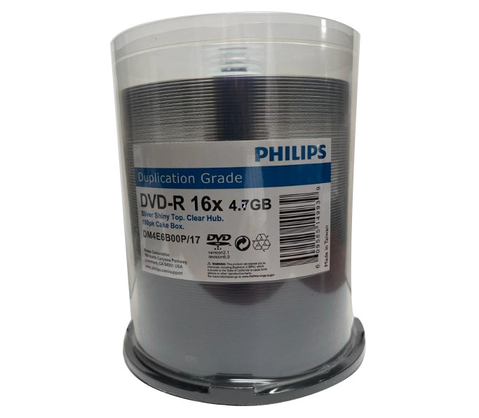 PHILIPS 200 Blank  DVD-R DVDR 16X Silver Shiny Top 4.7GB Disc Spindle CB 2x100pk