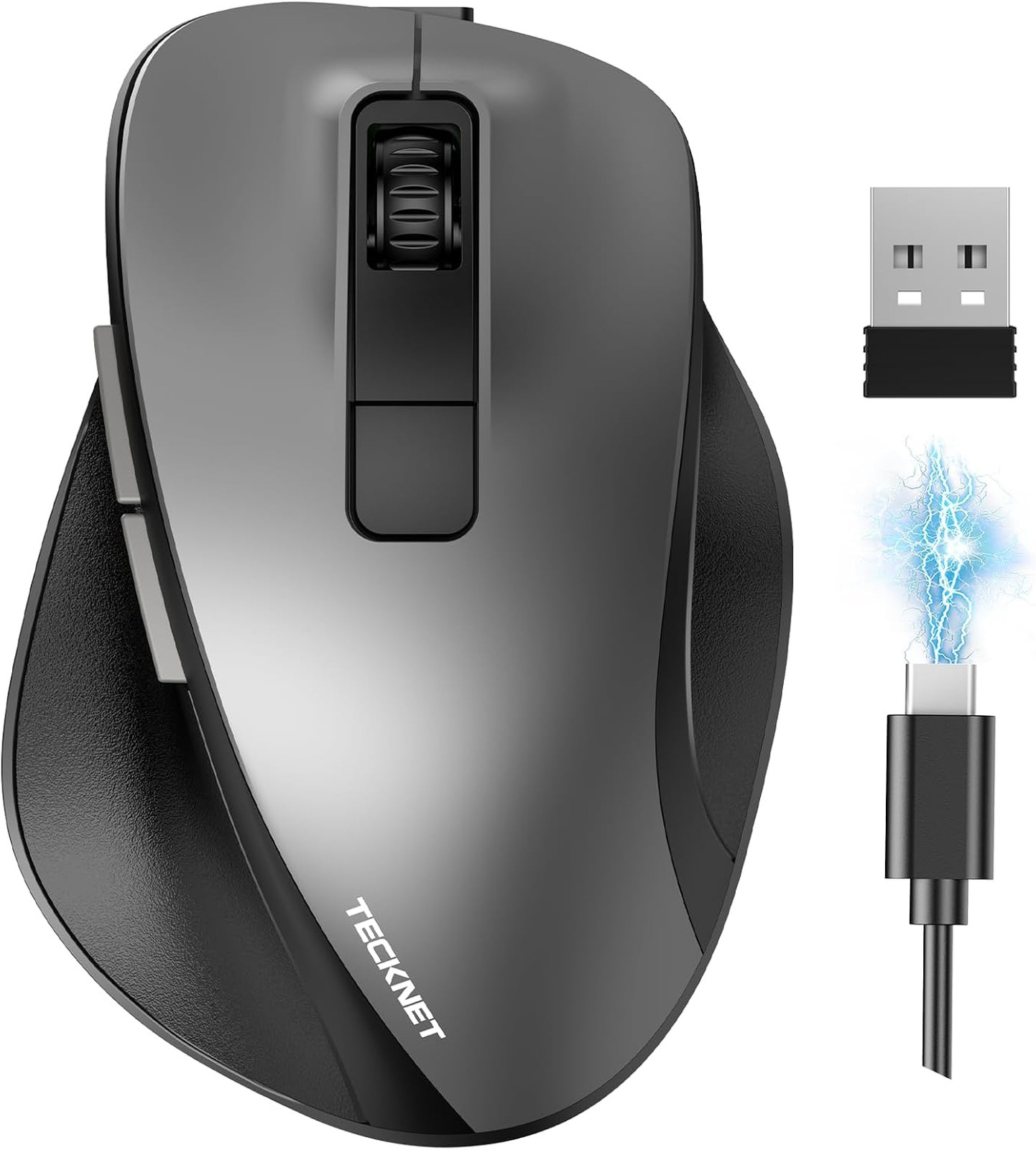 Wireless Mouse Bluetooth Rechargeable 4800 DPI Silent Ultra-Quiet USB Receiver