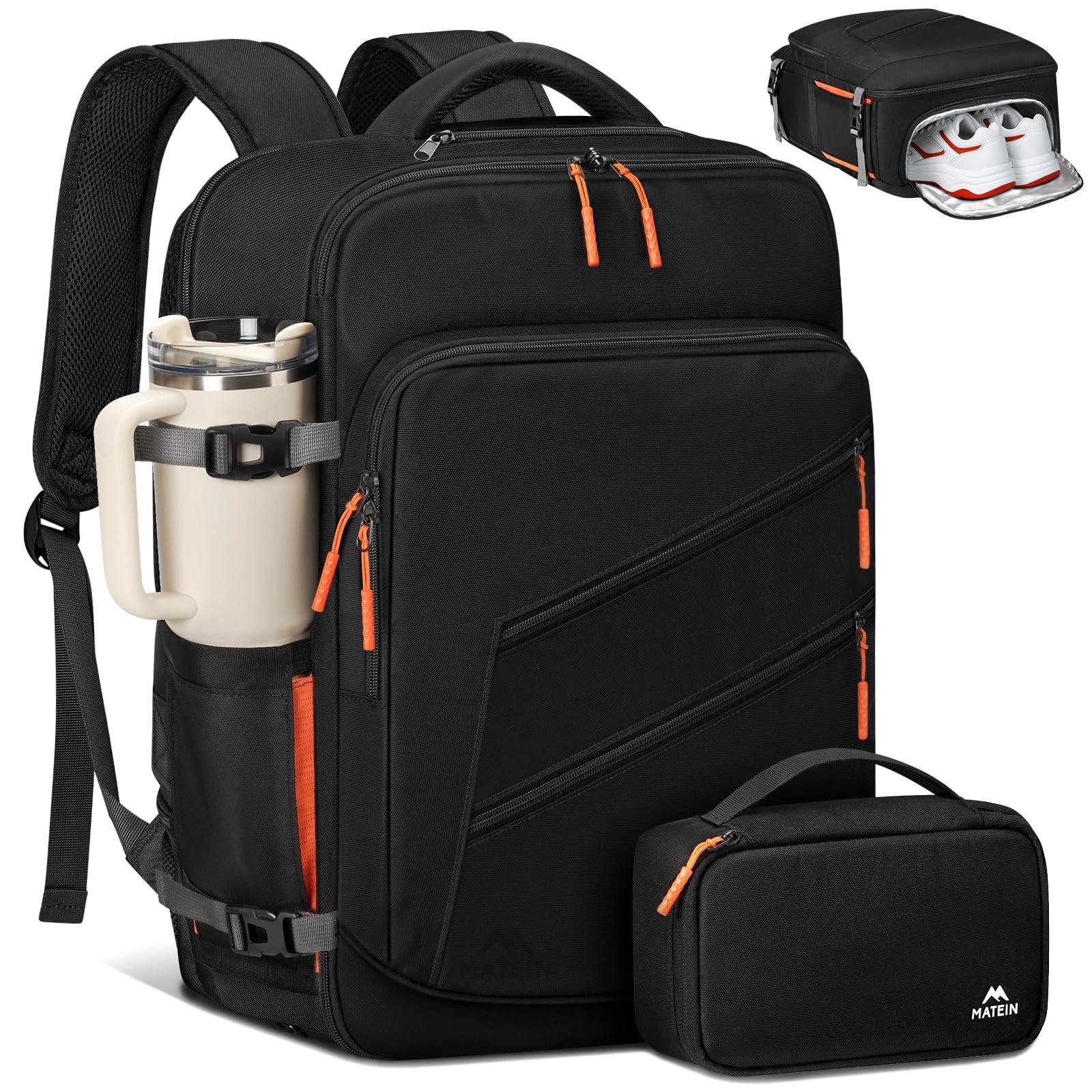 MATEIN Personal Item Backpack, Carryon Bag with Large, Obsidian Black