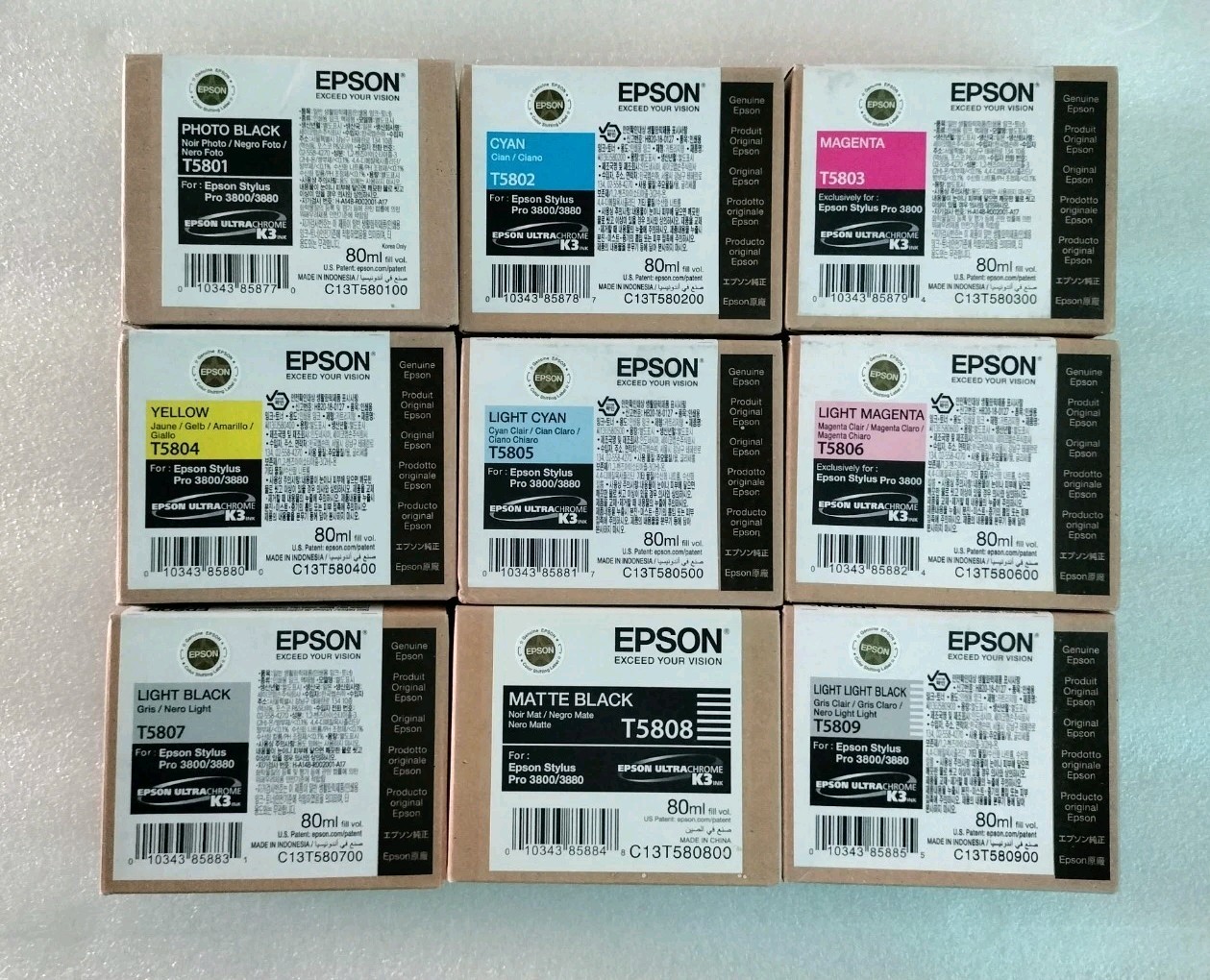 9 Genuine Epson Ink T5801 5802 T5803 5804 5805 T5806 5807 5808 T5809 Stylus 3800