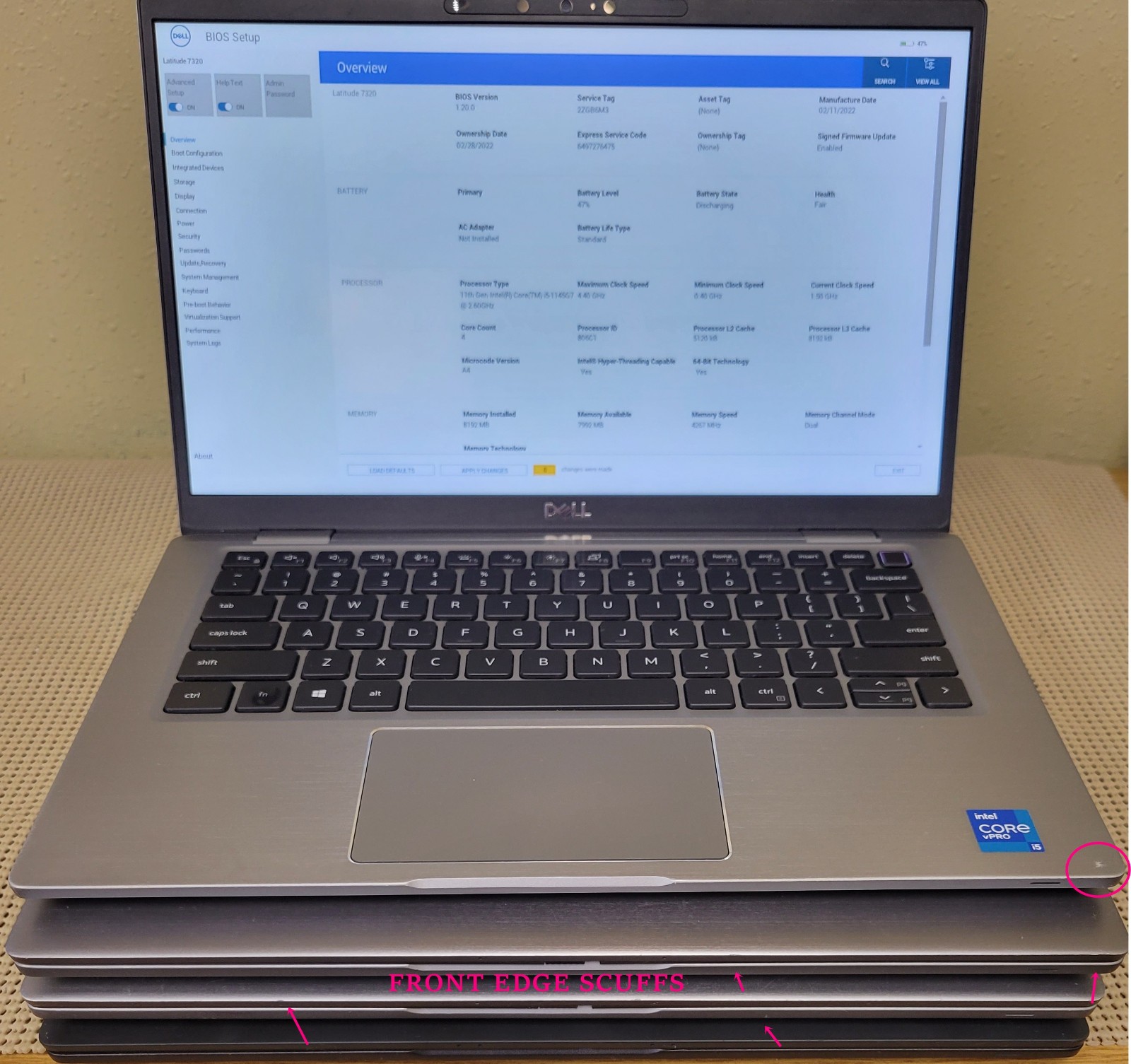(Lot of 4)Dell Latitude 7320 x360 i5-1145G7 2.60GHz 8GB DDR4 Iris Xe No OS/SSD