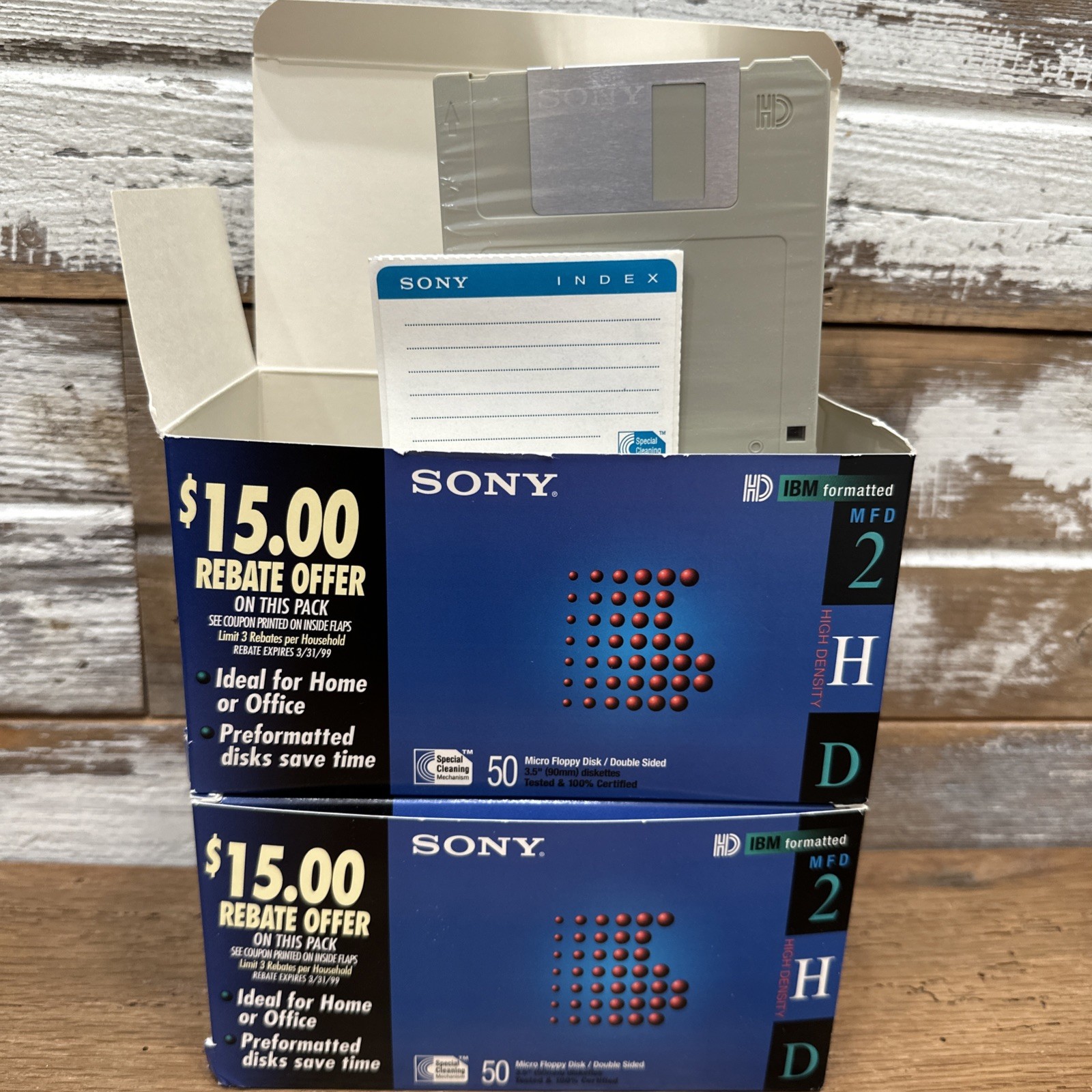 VTG 1997 Sony 3.5" Micro Floppy Disk 50-Pack(partial) IBM Format HD w/Labels X2