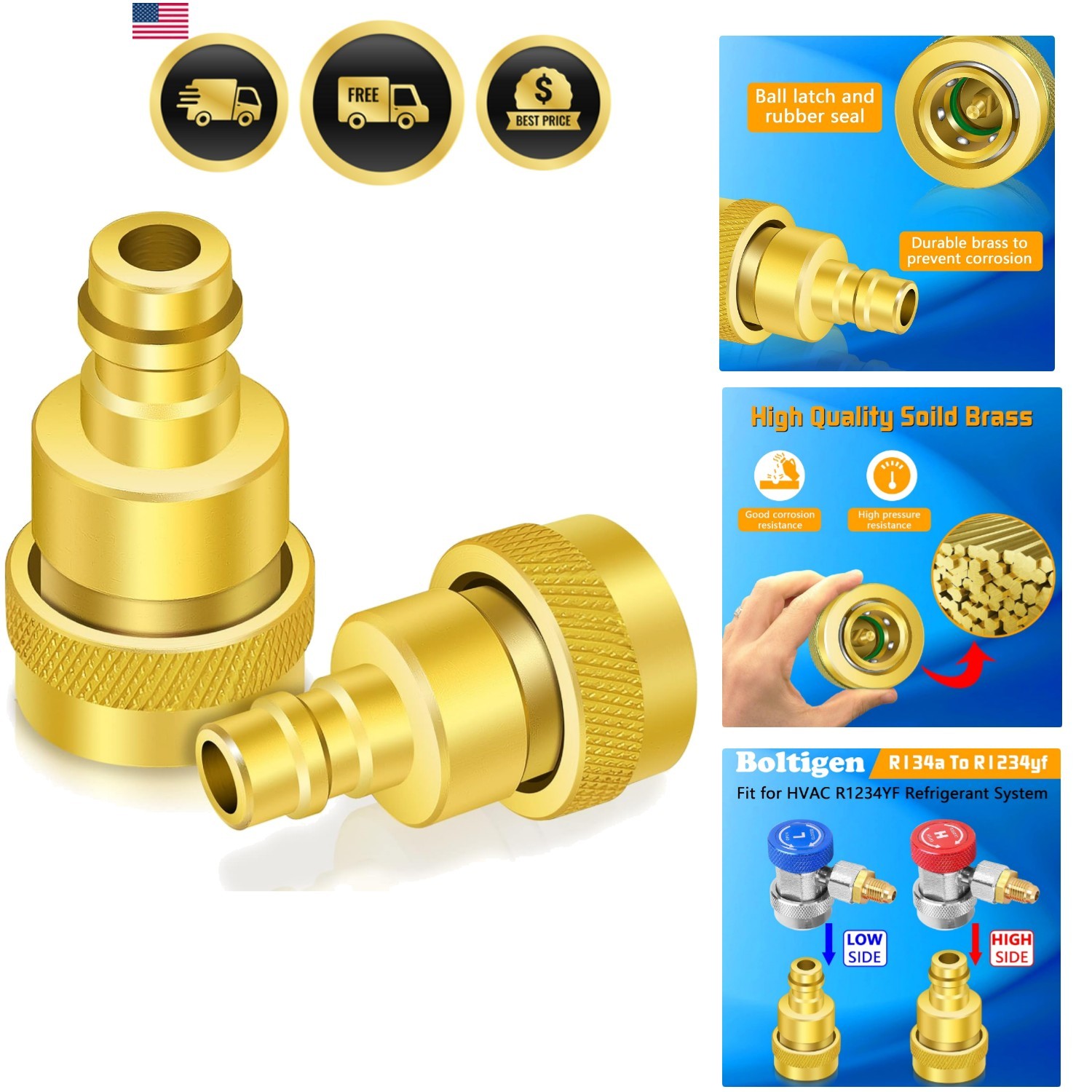 R1234YF to R134A Adapter Kit AC Refrigerant Quick Couplers for Car HVAC