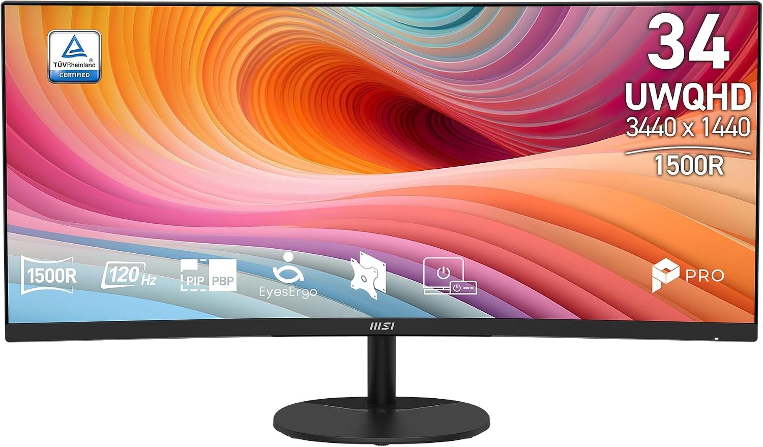 MSI PRO MP341CQW E12 Monitor 34" VA UWQHD 120Mhz Display HDMI PROMP341CQE12