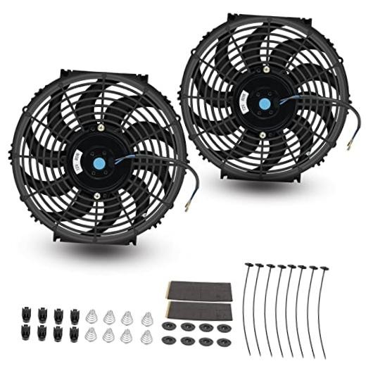 2PCS 12 Inch Universal Slim Push Pull Electric Radiator Cooling 12 inch Black