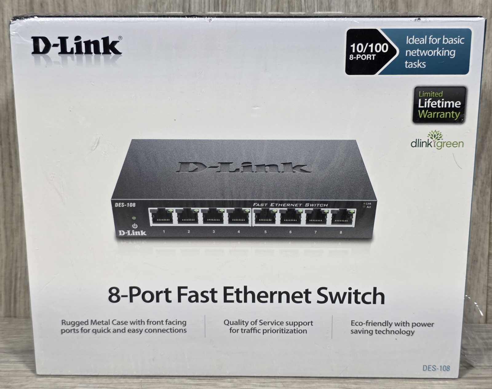 D-Link DES-108 10/100 8-Ports External Switch - BRAND NEW/SEALED -