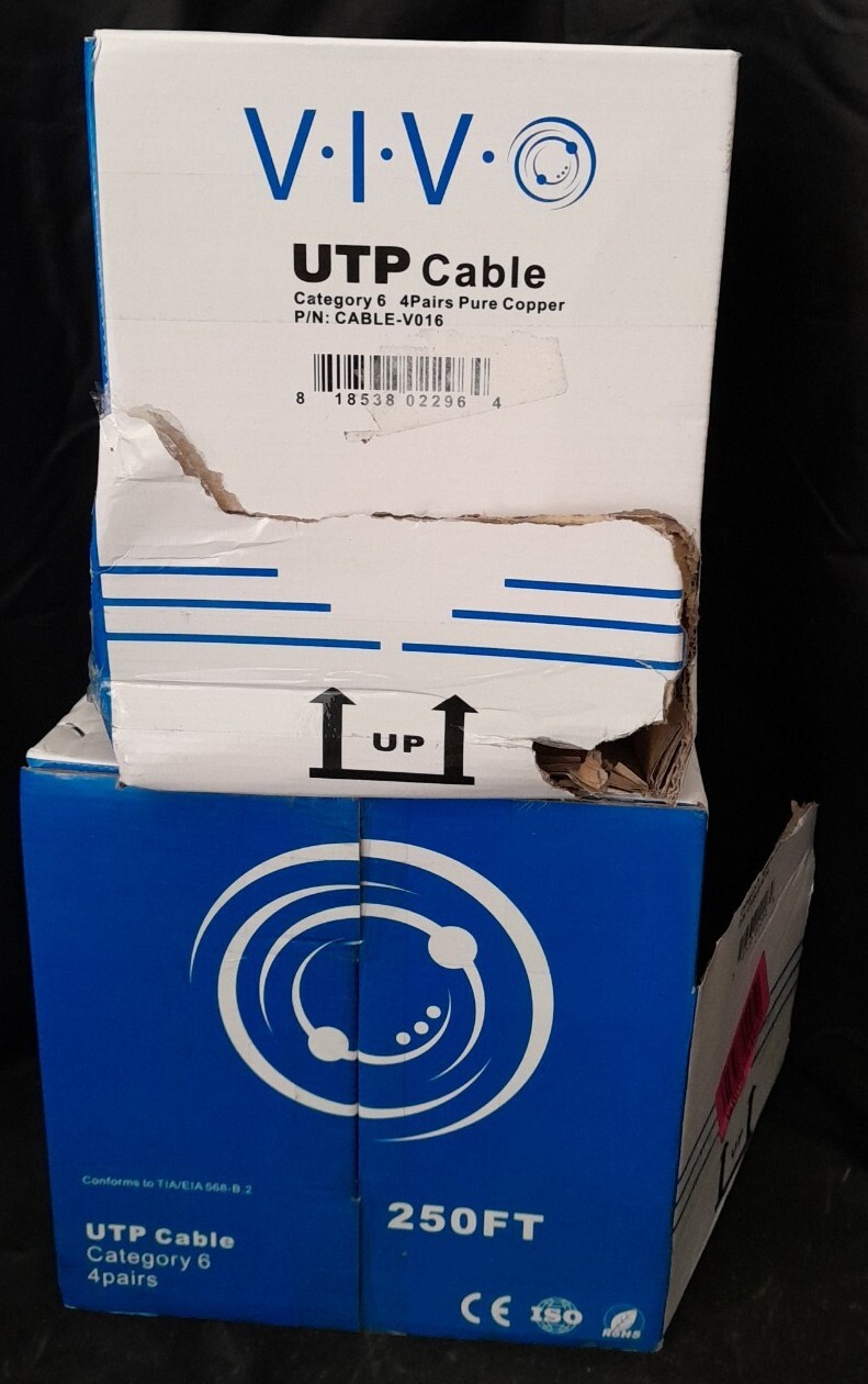 (2) Boxes VIVO Blue 250ft Cat6 Copper LAN Ethernet Cable Wire UTP Pull Boxes