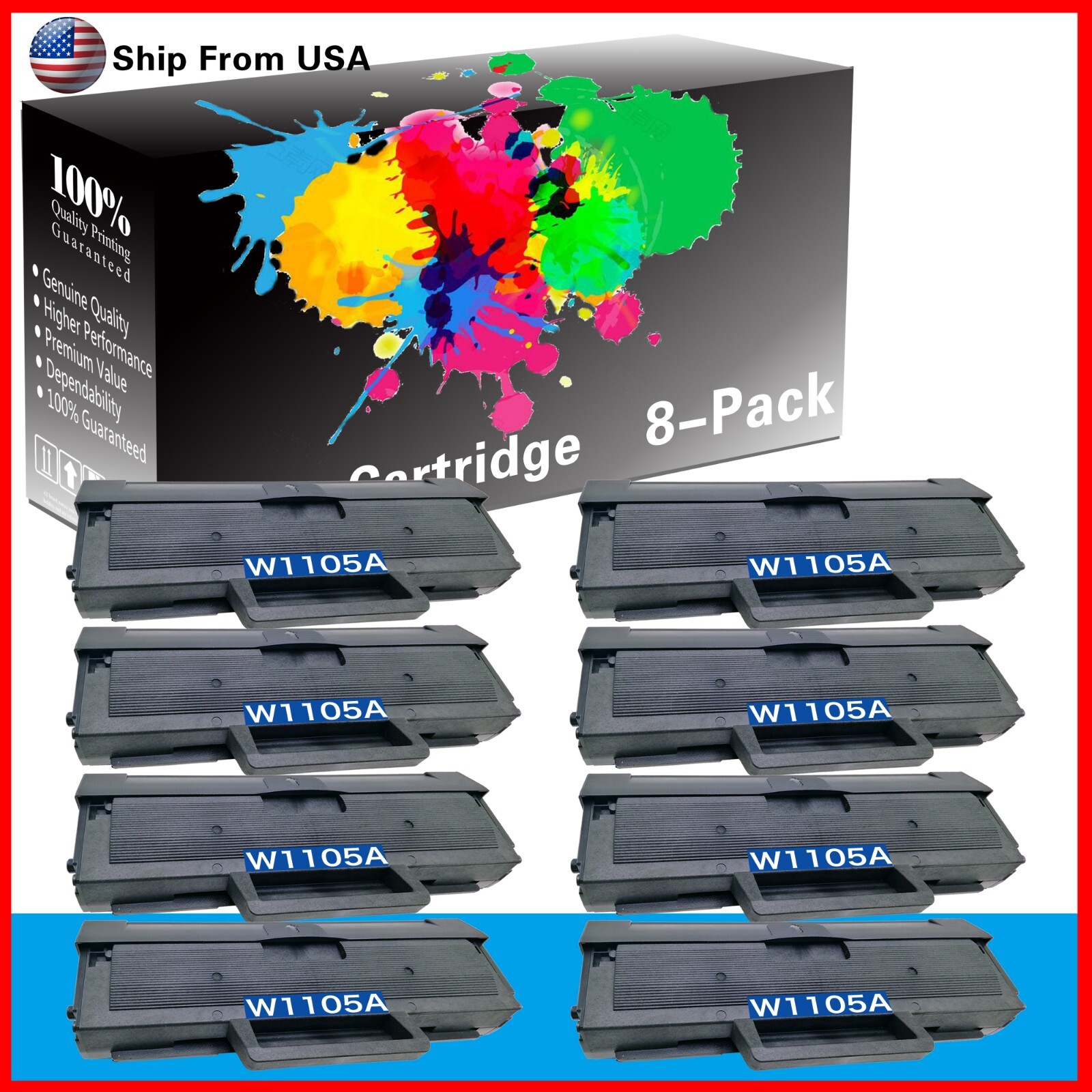 8PK W1105A Toner Cartridge 105A 1105A for MFP 135a 107w Printer