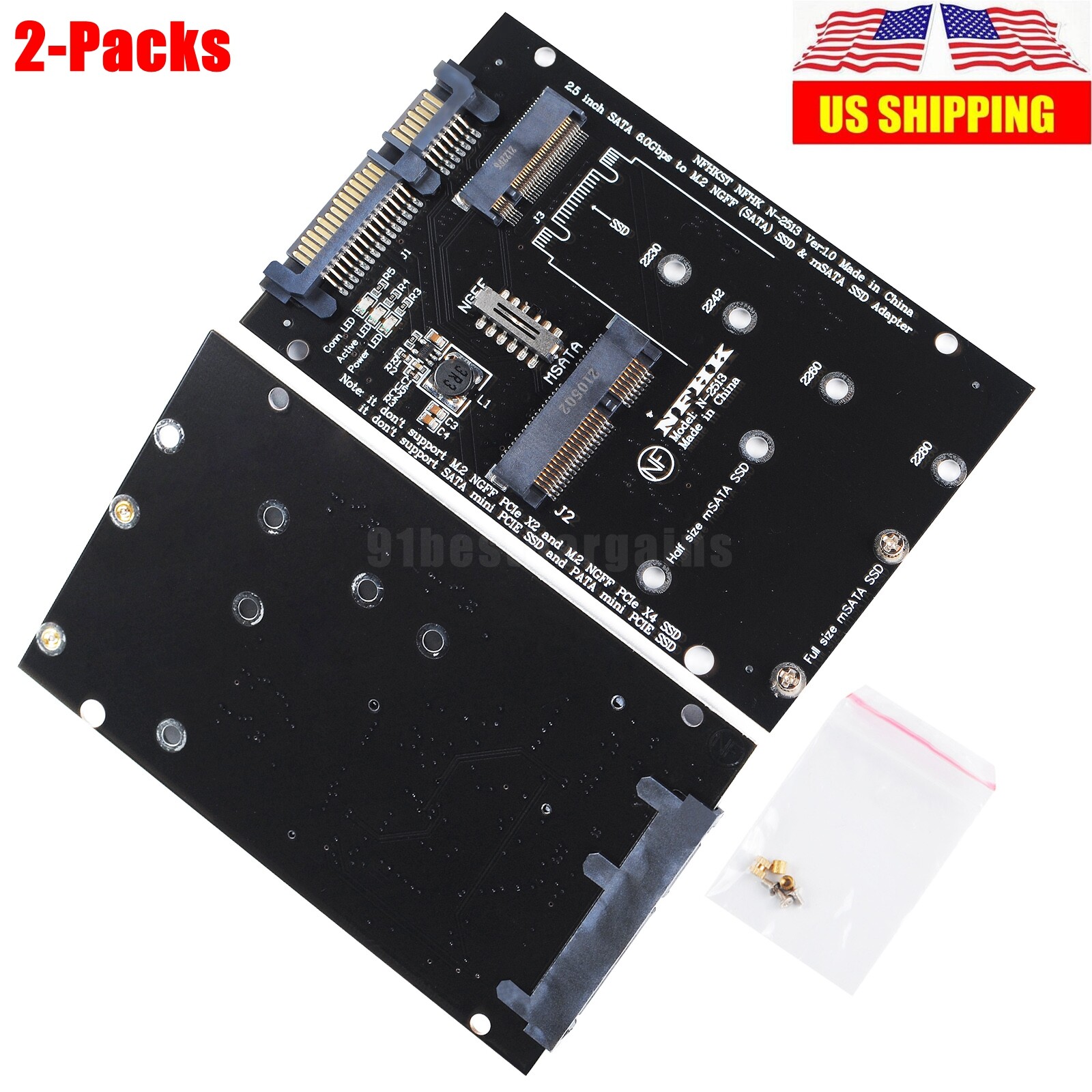 2-Packs mSATA / M2 NGFF SSD to SATA Converter Adapter Combo Card M.2 2 In 1