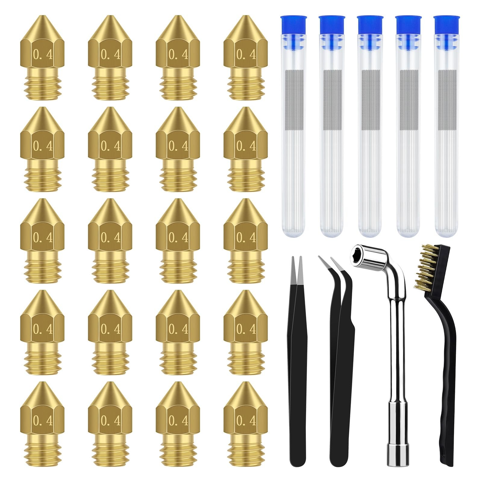 20 PCS MK8 Brass 3D Printer Nozzles 0.4MM Extruder Replacement Set