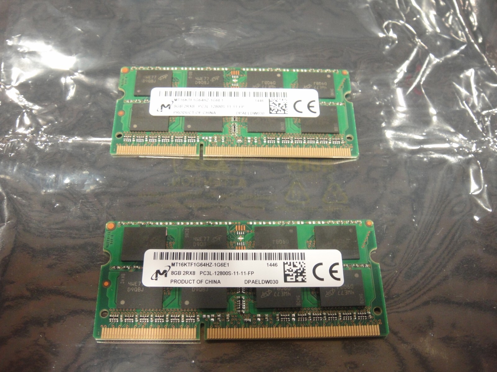 1 set Micron 16 GB (2x8gb) DDR3 PC3L-12800S RAM - MT16KTF1G64HZ-1G6E1 pictured