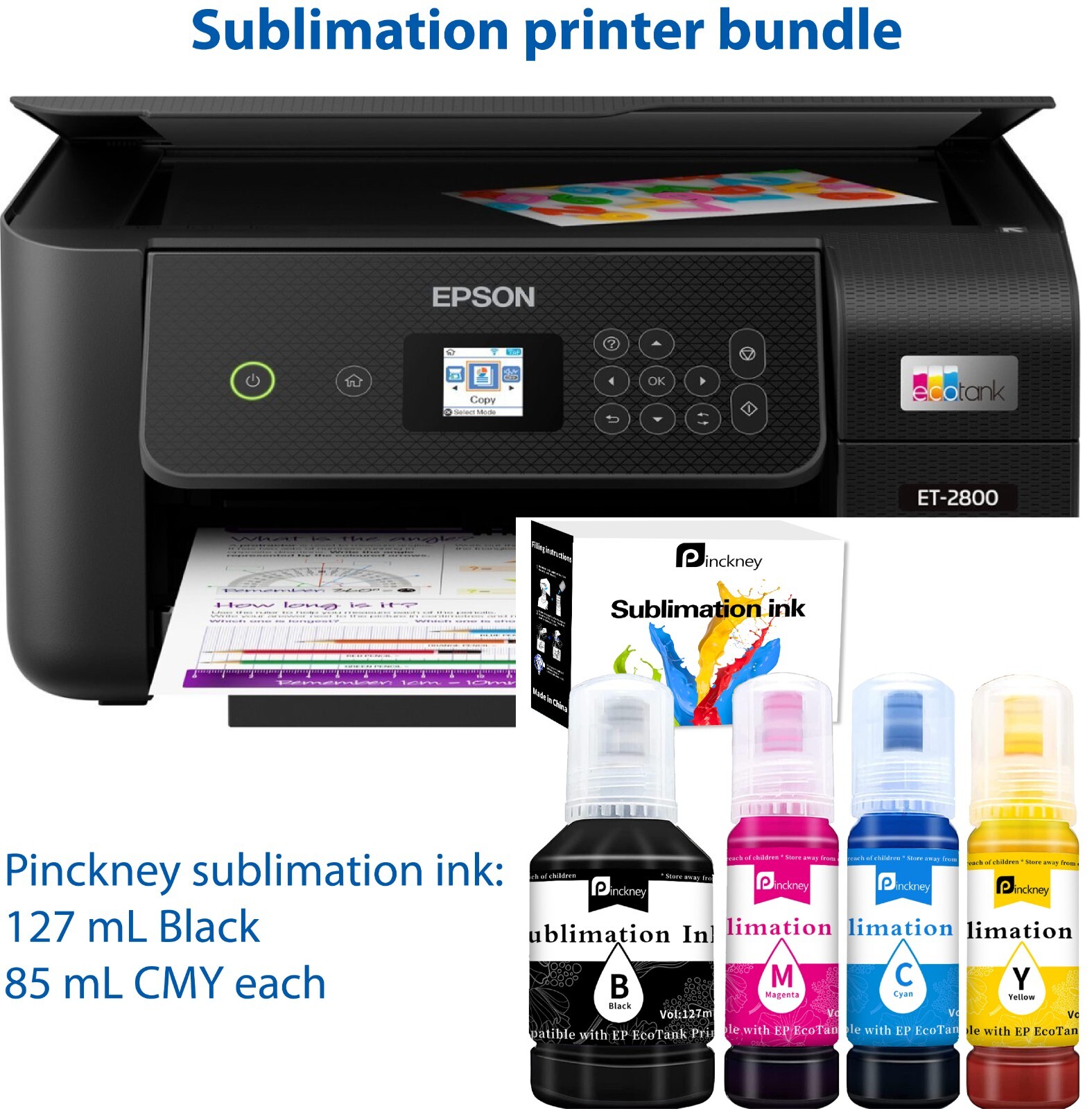 Espon EcoTank Printer With Sublimation Ink Bottles Bundle