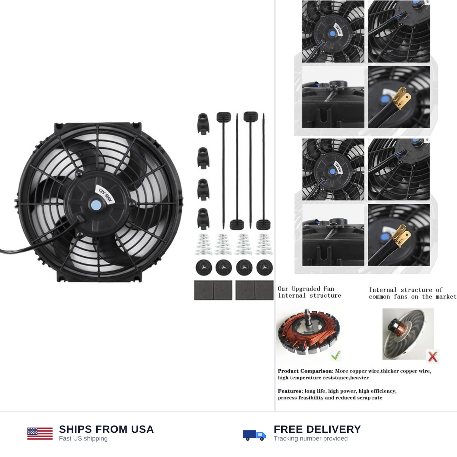 Universal Automotive Electric Radiator Fan Cooling Slim Fans 12V Push Pull Wi...