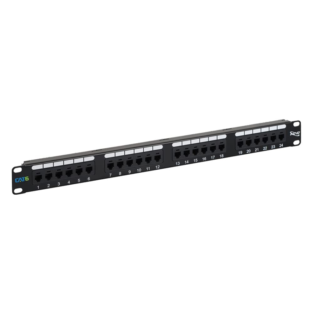 ICC CAT6 RJ45 Patch Panel, 24-Port 1U 19-Inch Rackmount, Black, 1-Pack