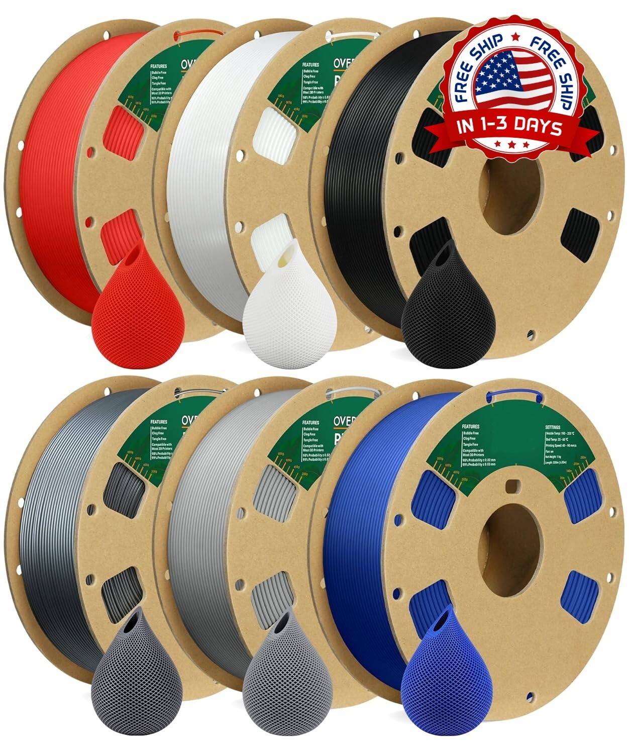 Filamento para impresora 3D PLA de 1,75mm carrete de cartón de 6kg (13.2lbs) NEW