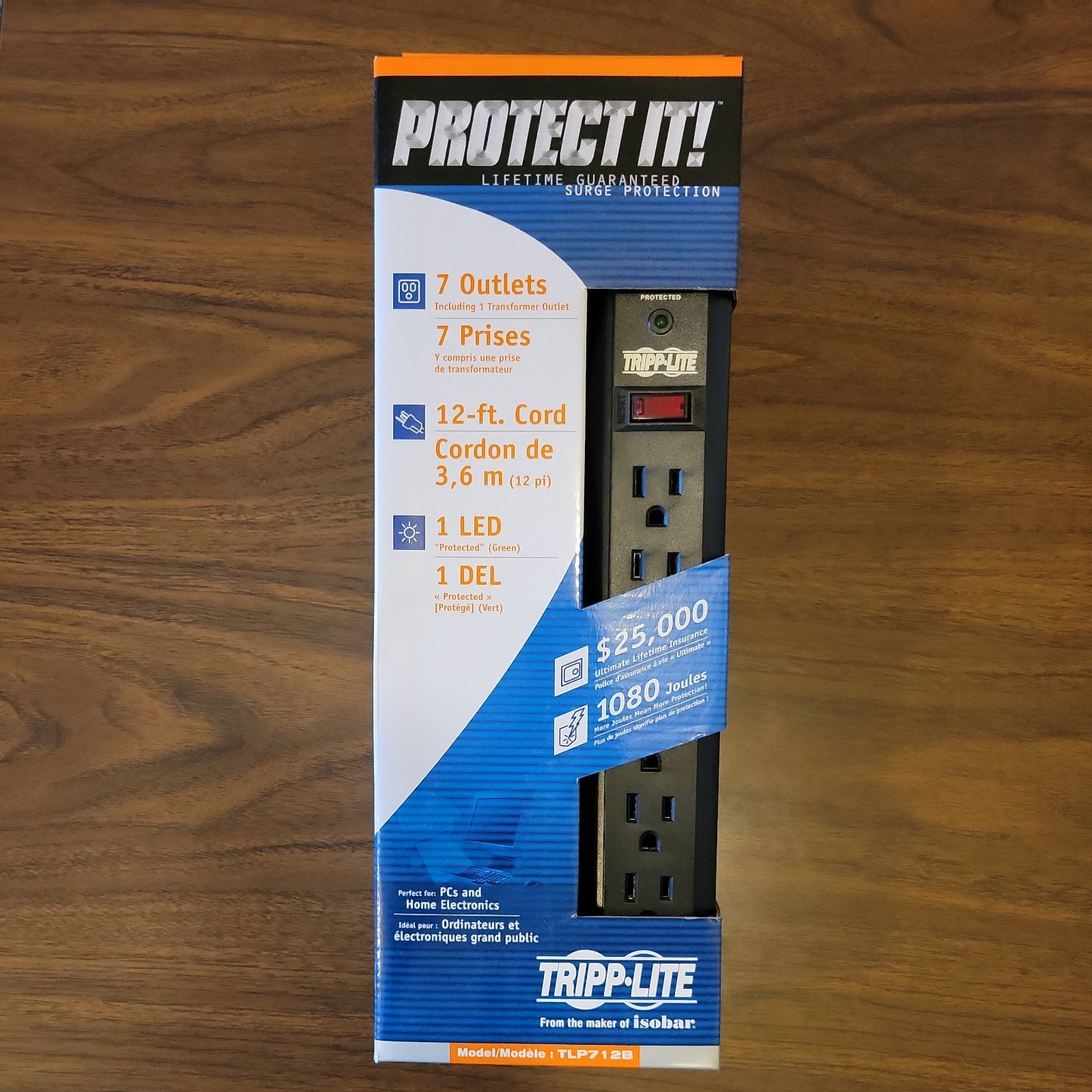 NEW Tripp Lite Surge Protectors. -  7 outlet, 12 foot cord, Black - TLP712B 