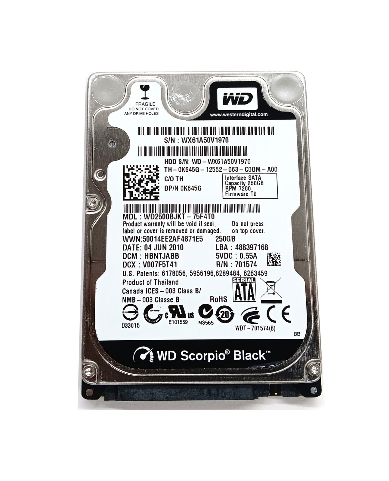 Hard Drive Dell K645G (Western Digital WD2500BJKT-75F4T0) 2.5 Inches Hard Drive