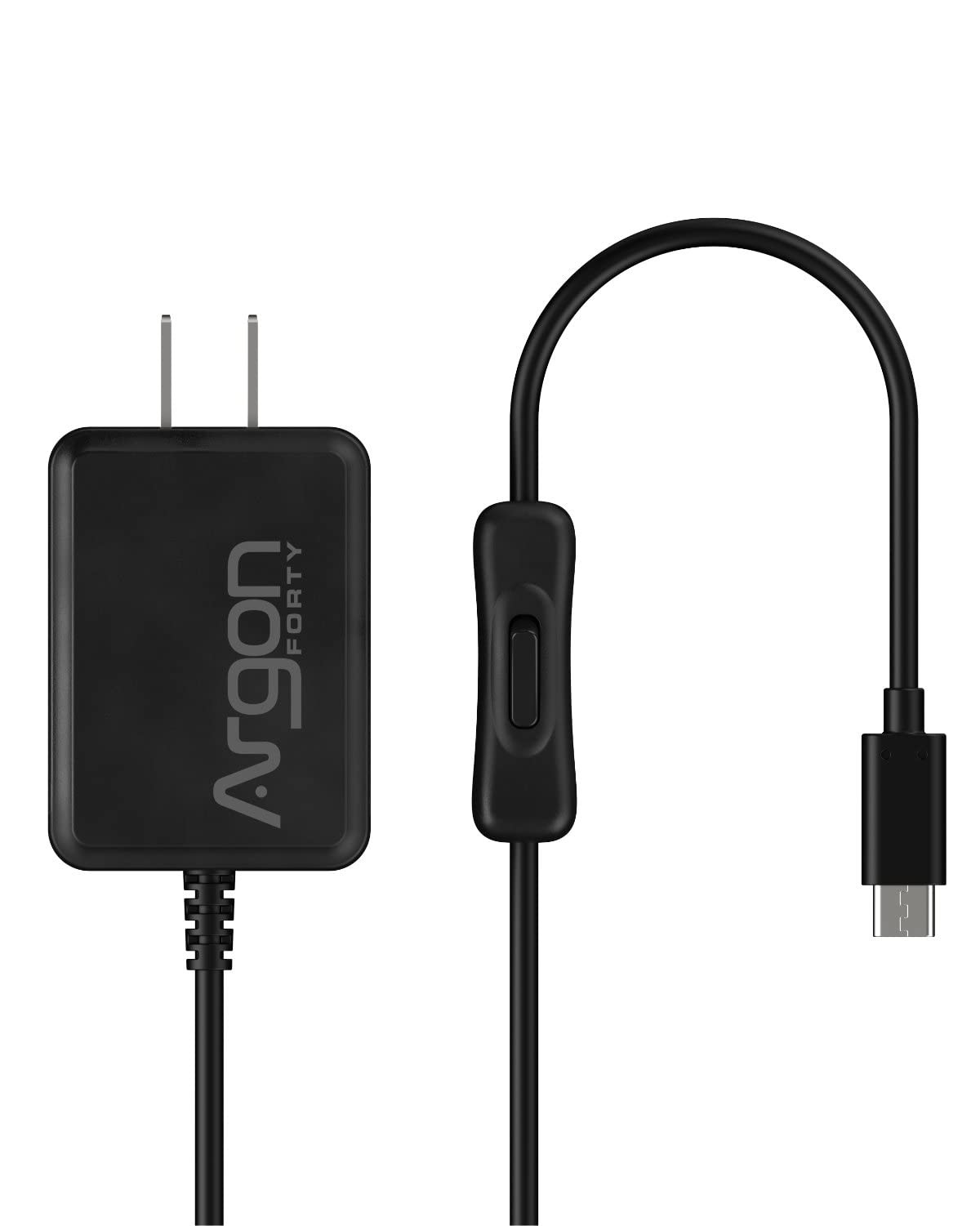 Argon 18W 5.25V 3.5A USB-C Power Supply with Switch for Raspberry Pi 4 Black