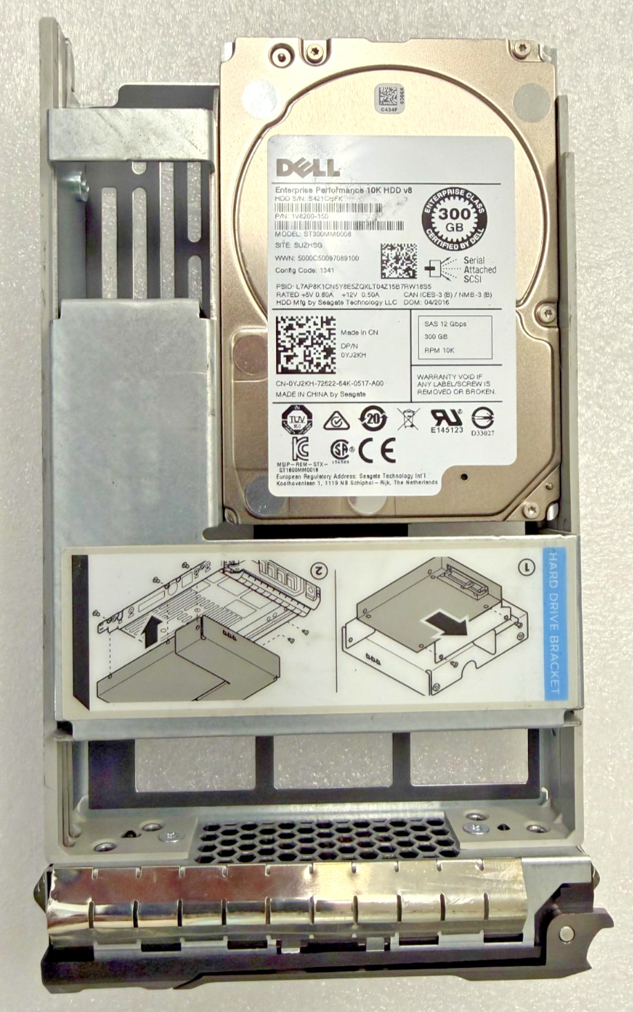 Dell YJ2KH Seagate ST300MM0008 300GB 10K SAS 12Gbps HDD w/ Tray