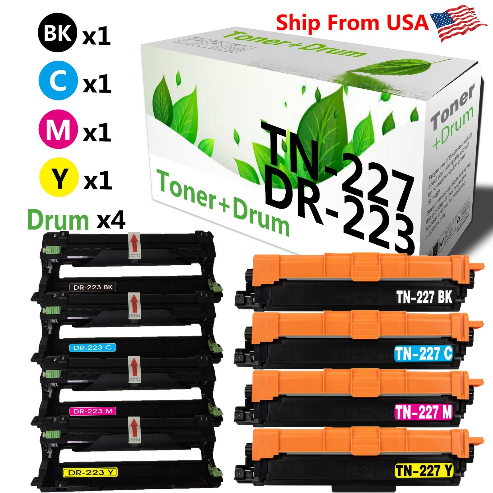 8PK TN-227 Toner + DR223 Drum for HL-L3210CW HL-L3230CDW MFC L3750CDW