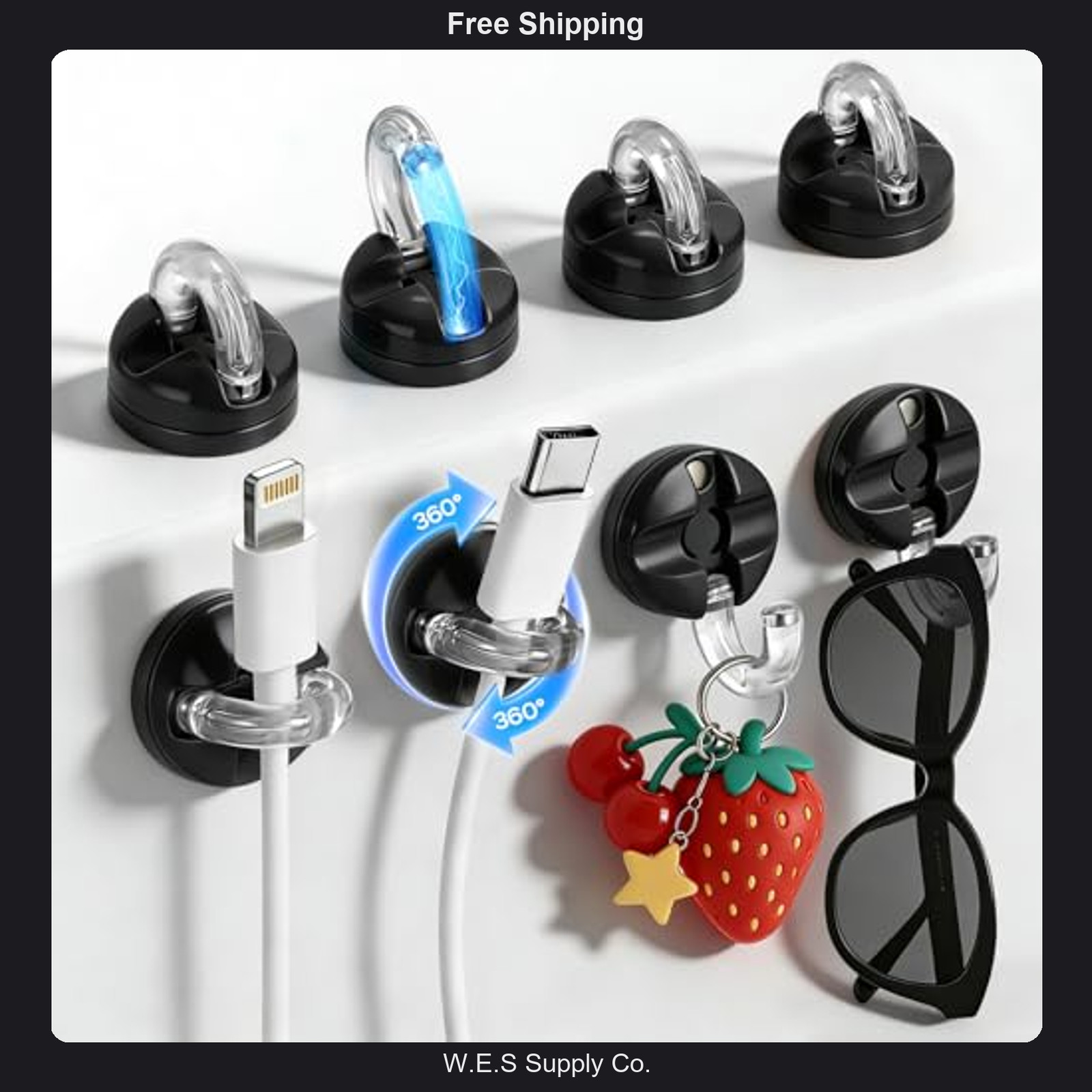 8 Pack Magnetic Cable Clips with 360° Rotation for Cable Management