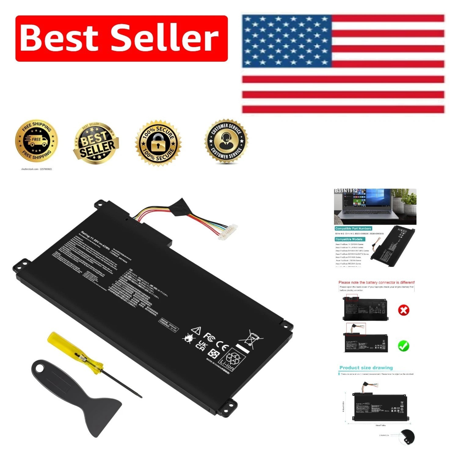 Asus VivoBook B31N1912 Battery - 42Wh, Safety-Tested, Compatible Models Included