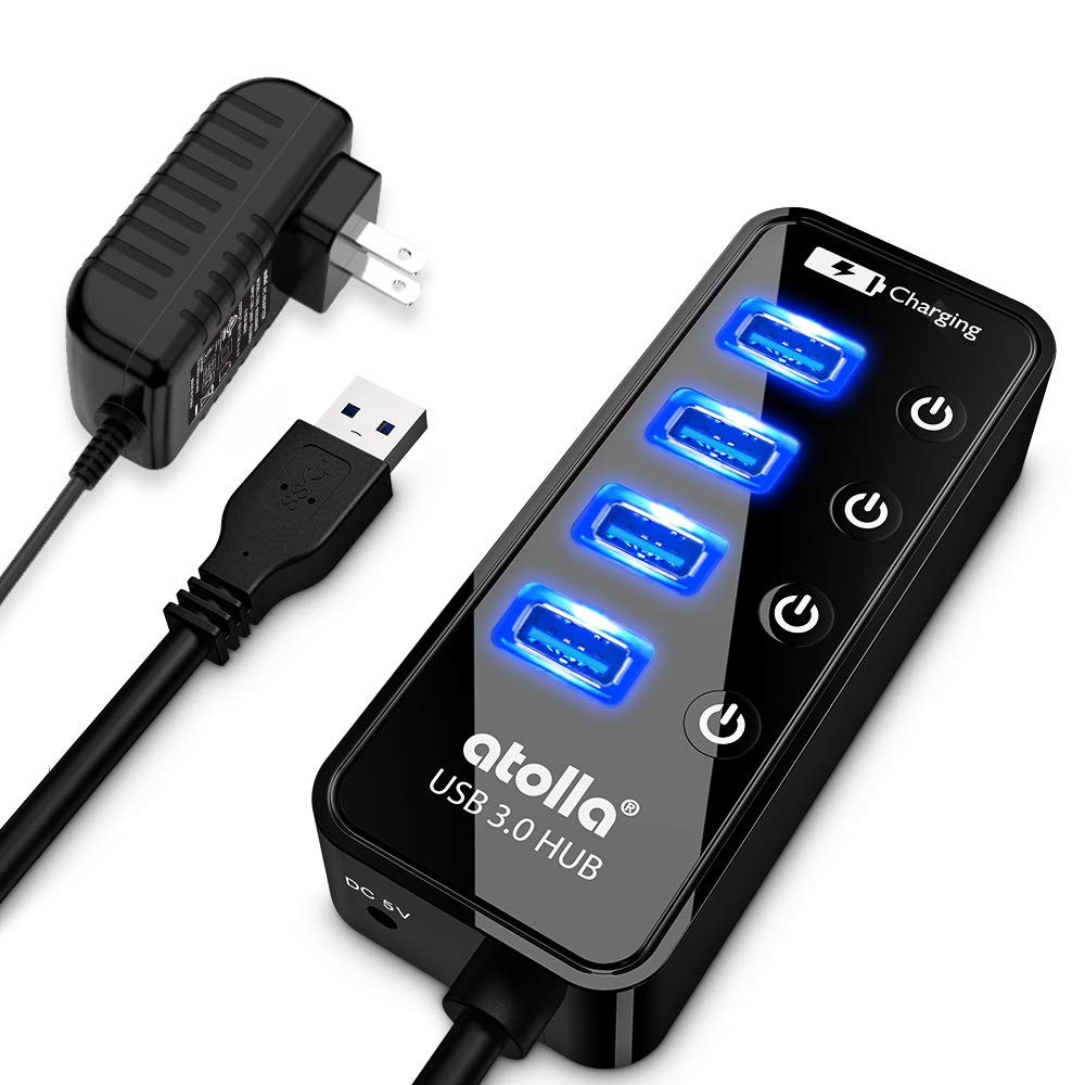4-Port USB 3.0 Hub with 4 Data Ports, 1 Smart Charging Port, black