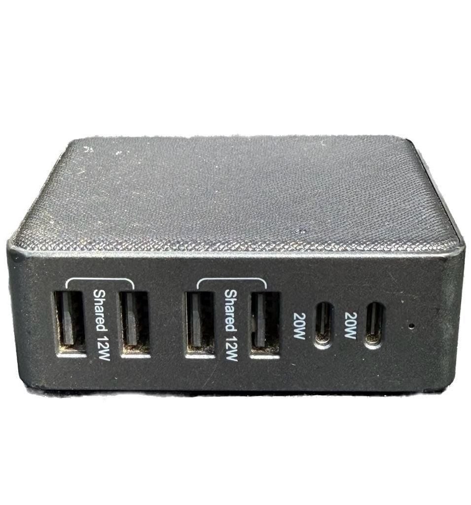heyday 6-Port Charging Hub Vertical (2 USB-C & 4 USB-A) - Black Saffiano
