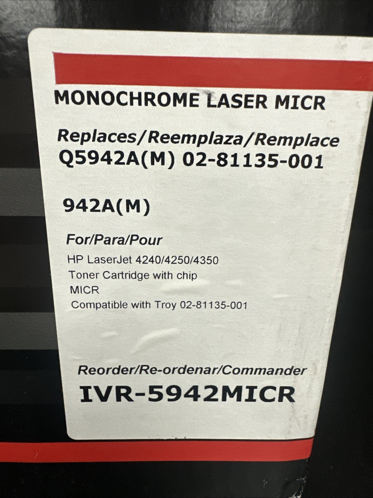 Innovera Monochrome laser MICR  942A(M) IVR-5942MICR For HP Laser Jet 4240/4250/