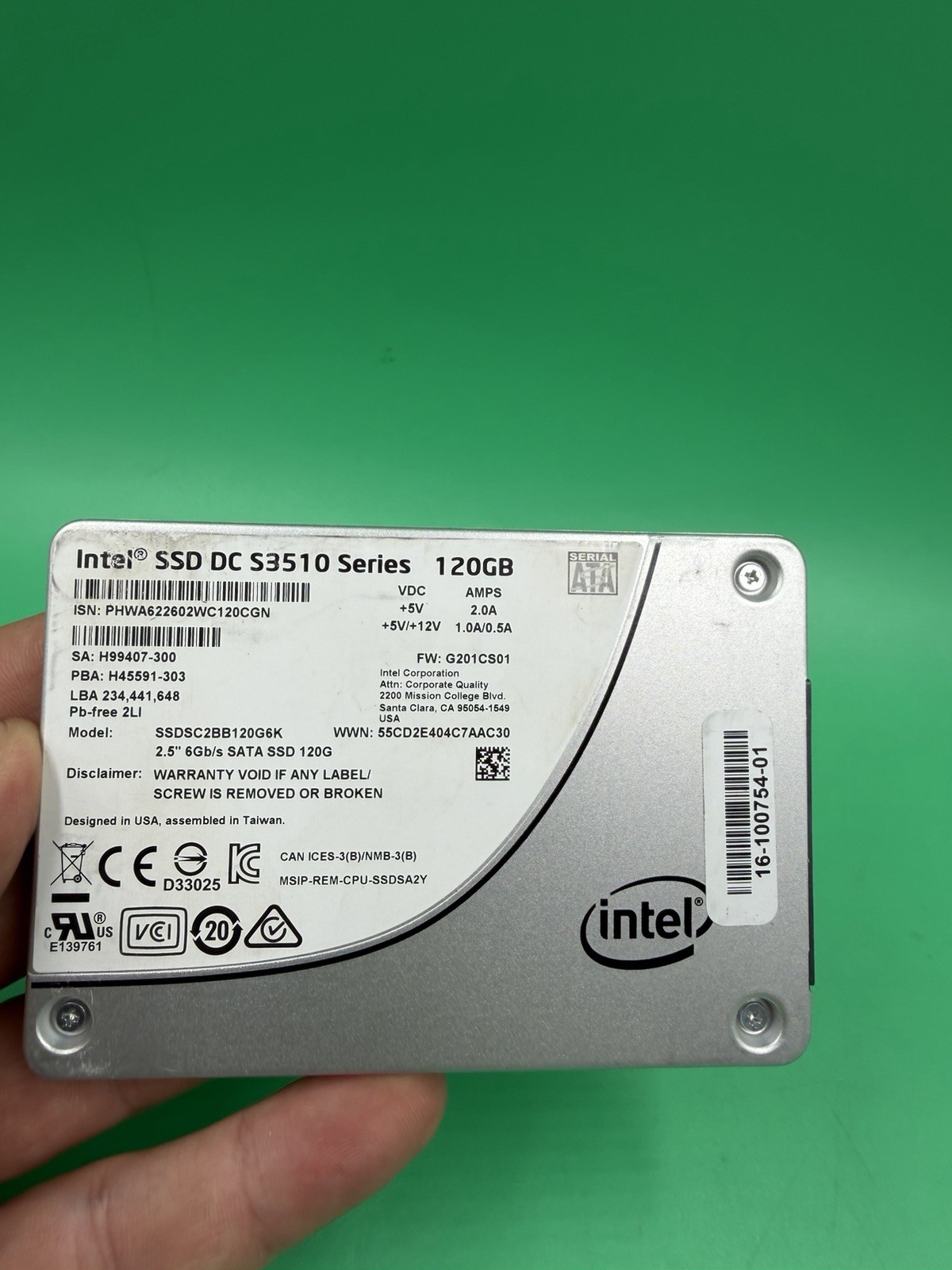 Intel SSD DC S3510 2.5" 6Gb/s SATA SSD SSDSC2BB120G6K 120GB