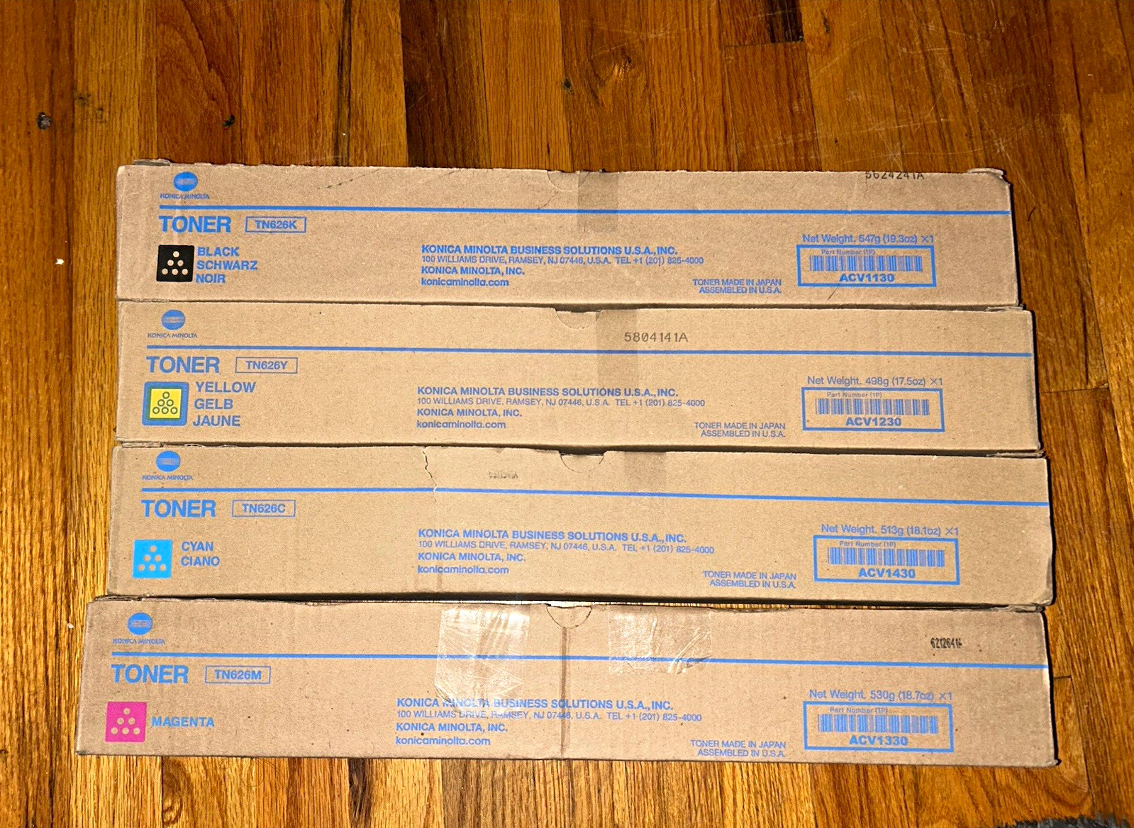 Konica Minolta Genuine/Original TN626K/C/Y/M Black Cyan Yellow Magenta Toner Set