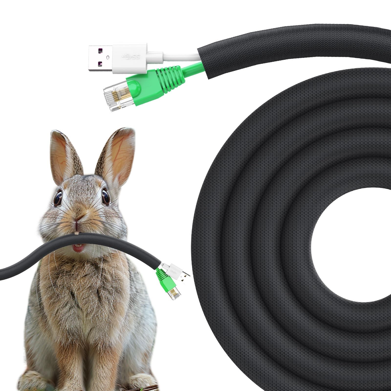 Dog and Cat Cord Protector 25ft - 3/8inch, Flexible Cable Sleeve for Easy Cor...