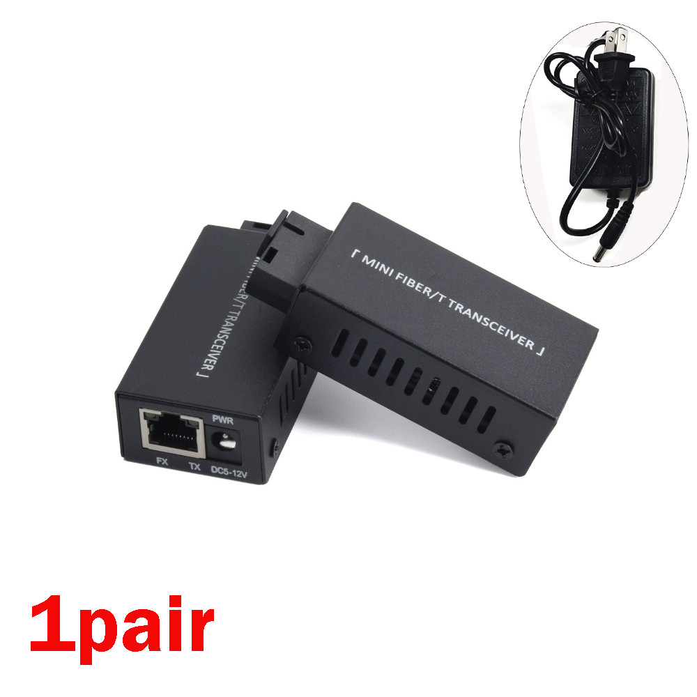 1Pair Fiber Media Converter Gigabit 100/1000Mbps 20Km SC to RJ45 With Sockets#