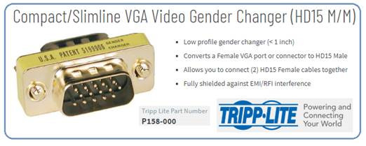 Tripp Lite Compact/Slimline VGA Video Gender Changer (HD15 M/M)