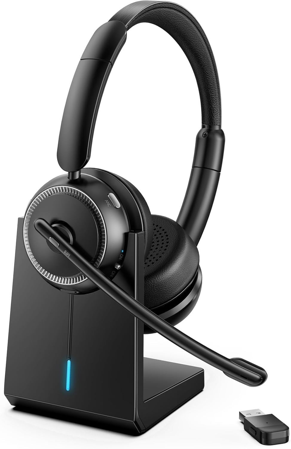 Upgrade ANC & ENC Wireless Headset with Mic for Work(Flip-to-Mute & Dongle) | He