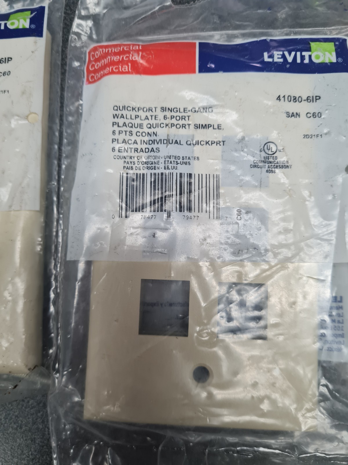 Lot of 7- Leviton 41080-6IP QuickPort Wallplate, Single Gang, 6-Port, Ivory