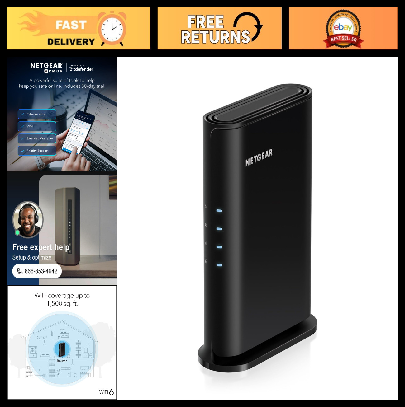 WiFi 6 Router 4-Stream (R6700AX), Router Only
