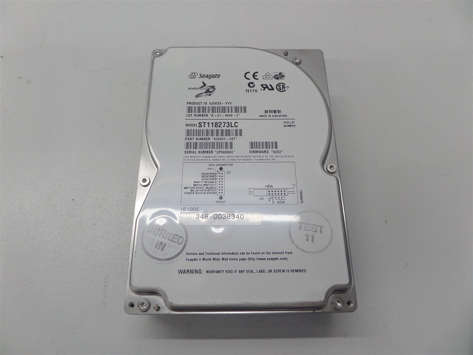 Vintage Seagate Barracuda ST118273LC 18GB 3.5" Hard Drive