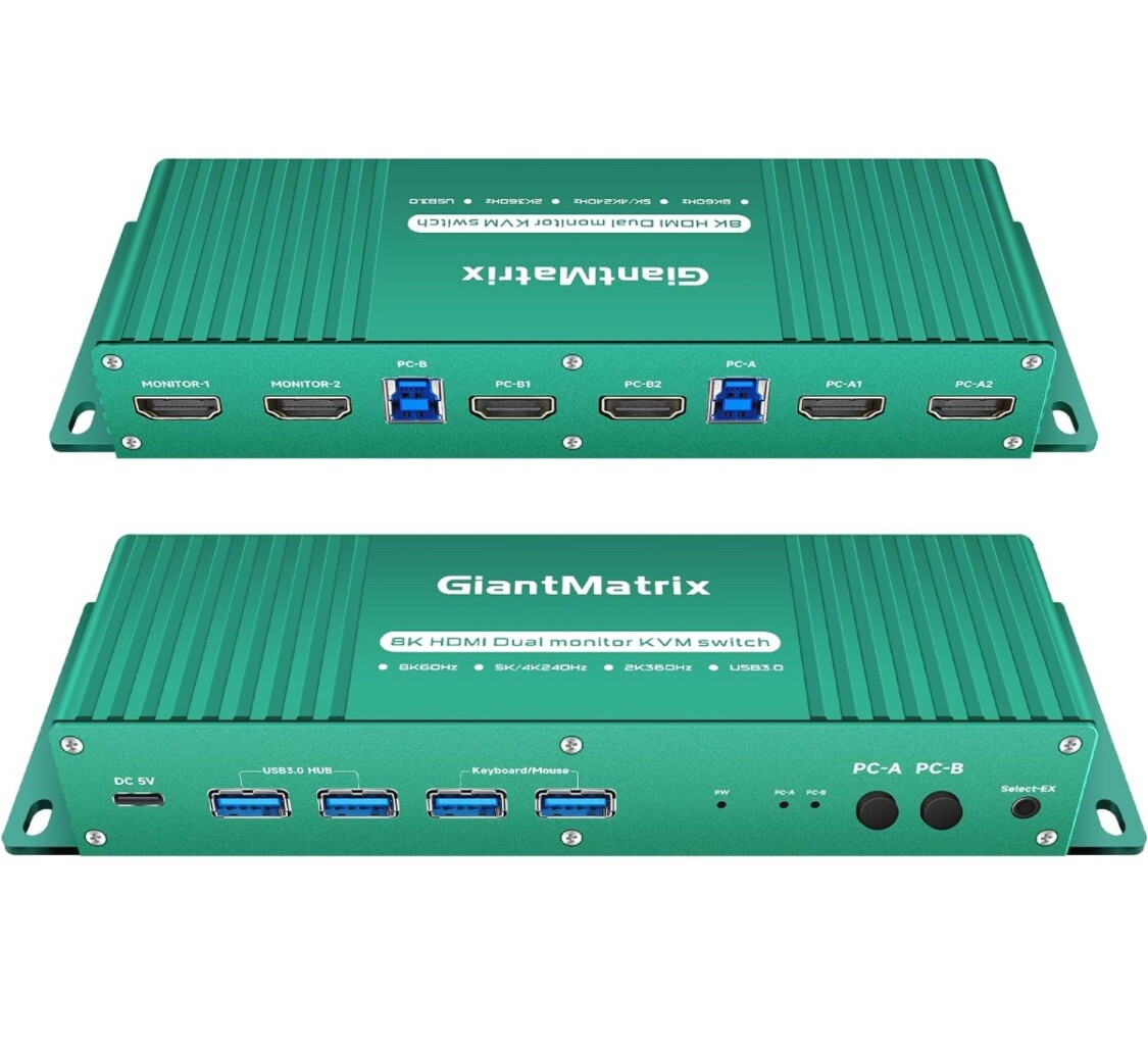 GiantMatrix kvm Switch 2 Monitor 2 Computer hdmi 2.1  hdmi kvm switch