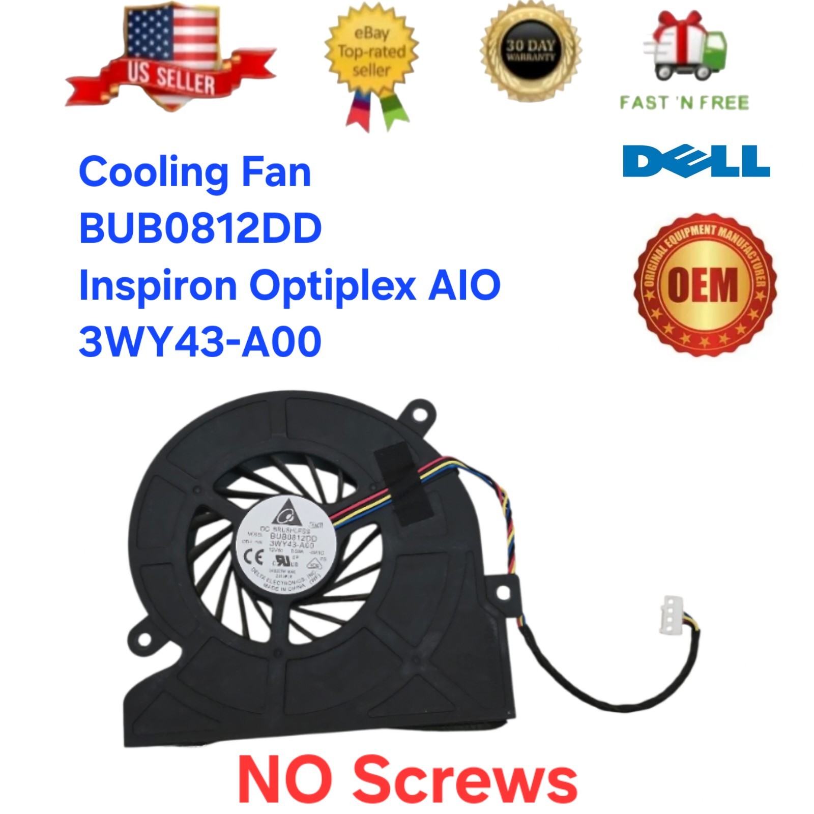 OEM Dell Cooling Fan BUB0812DD 12V 4-Pin Inspiron Optiplex AIO 3WY43-A00