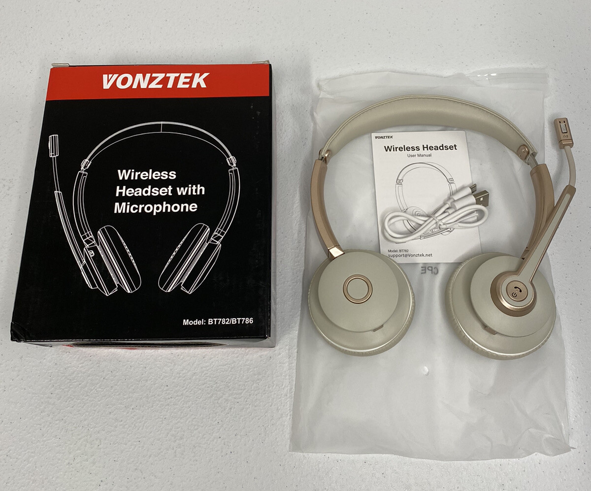 Vonztek BT782 BT786 Wireless Headset Taupe With Noise Cancelling Microphone