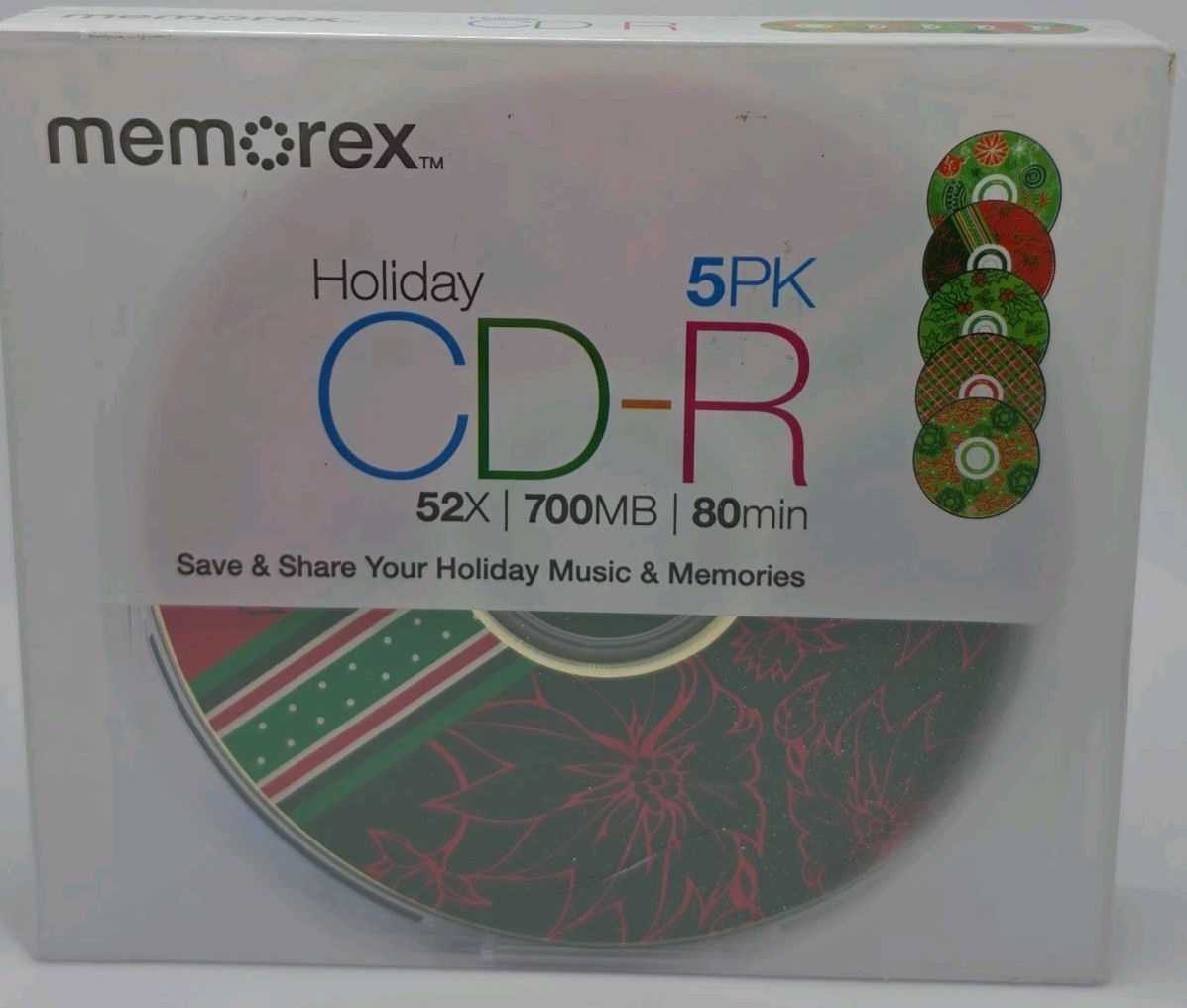 Memorex CD-R 5pk Holiday Version 52X 700MB 80min SEALED NEW 