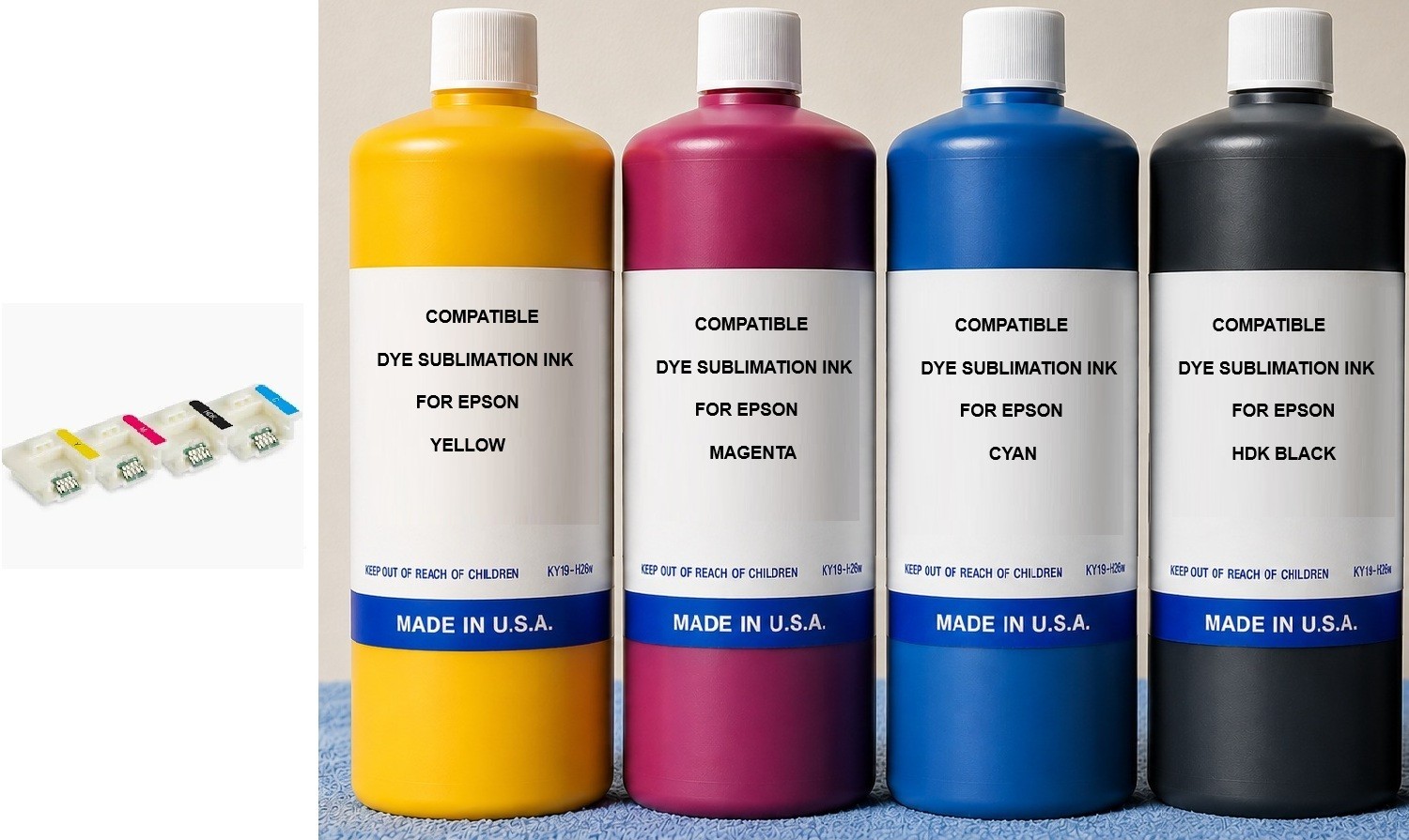4 x GENERIC SUBLIMATION INK  EPSON SureColor F6200 F7200 F9200 F9370 + 4 CHIPS
