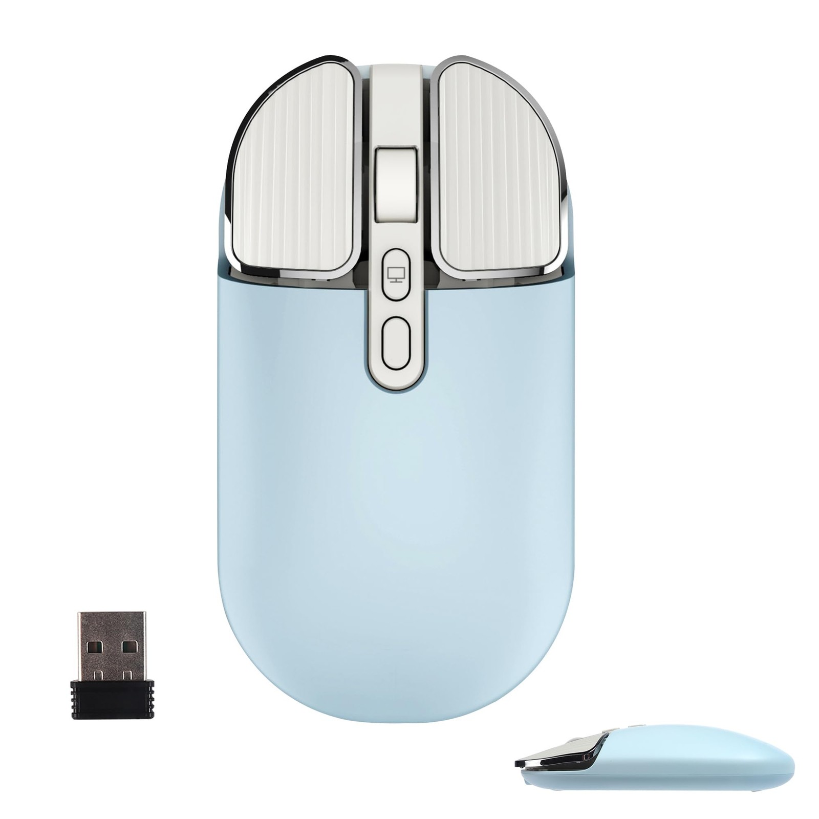 Blue Cute Ultra Slim Silent Wireless Bluetooth Mouse DualMode 2.4G Portable